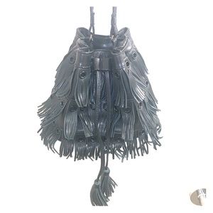Zara leather fringe bucket bag - black